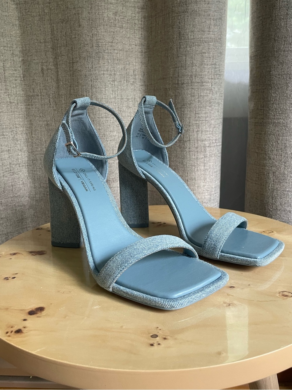 Women's Blue Denim Ankle-Strap Block Heel Sandals